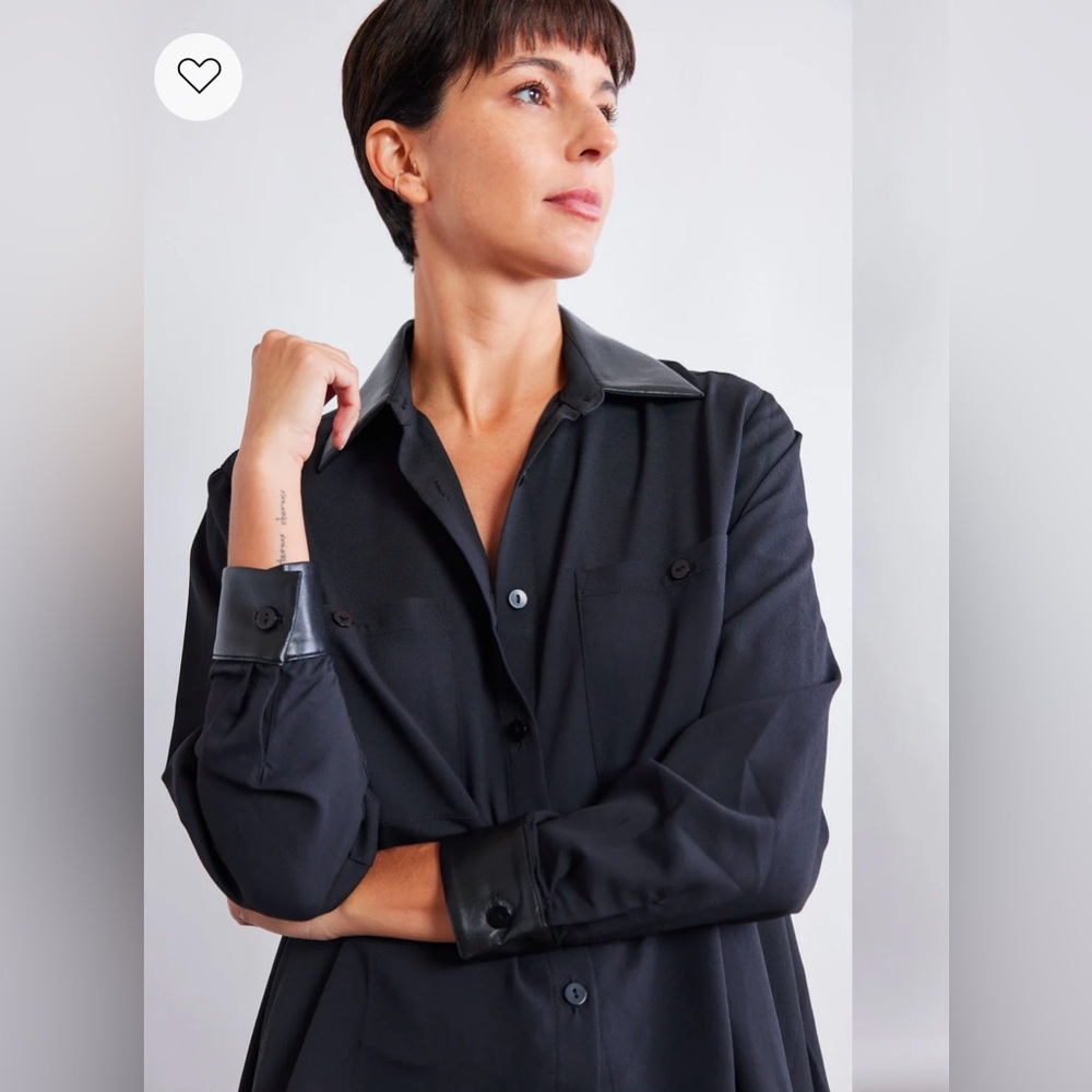 Ruti Button Up w/ faux leather detail - Picture 2 of 12